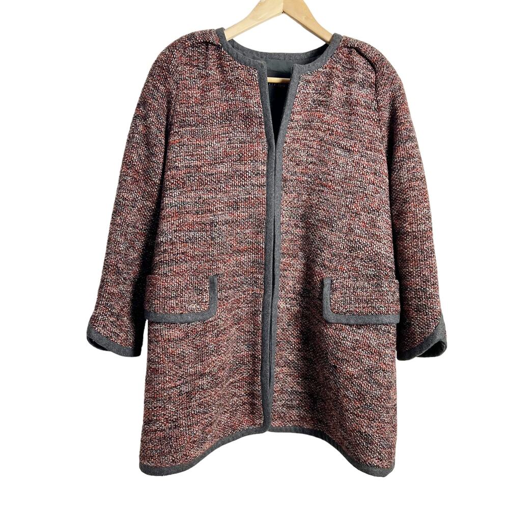 Maje Red Black Oversized Tweed Knit Wool Blend Jacket Size S